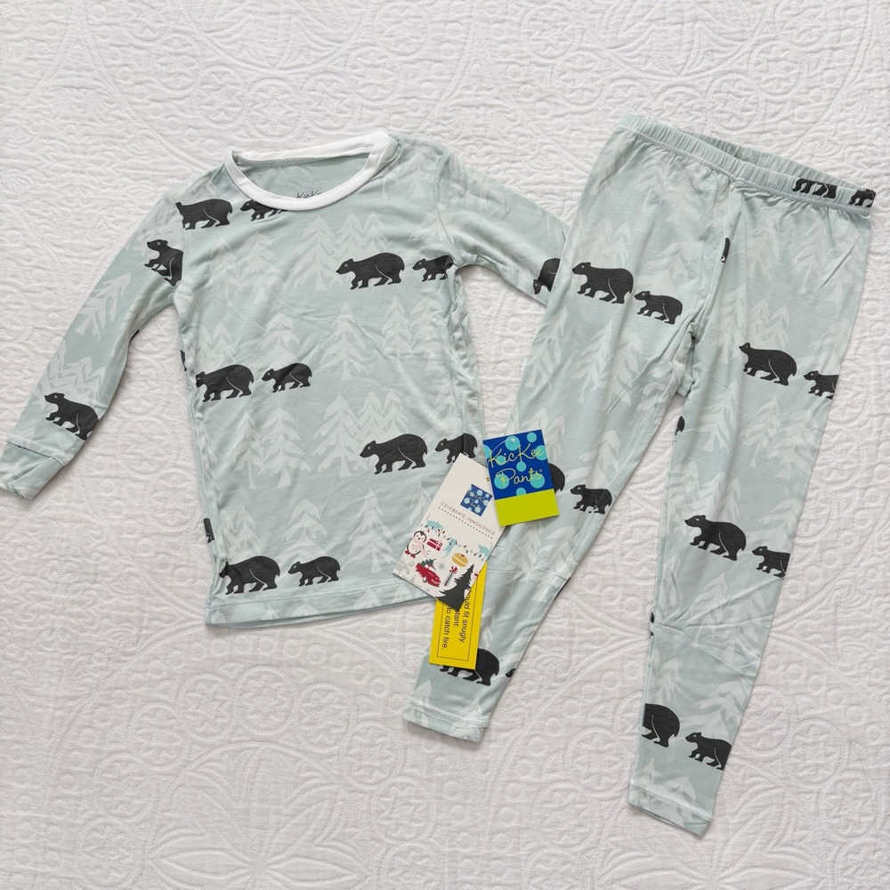 Kickee Pants Print Long Sleeve Pajama Set, Aloe Bears and Trees (Sz 4T)